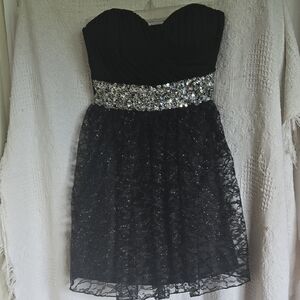 My Michelle Juniors Elegant Black Strapless Dress with Silver Accents